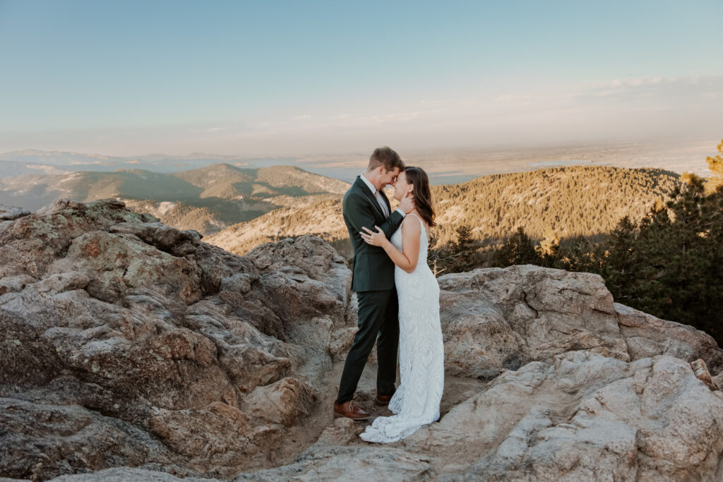 Wedding photos at Lost Gulch lookout boulder Colorado